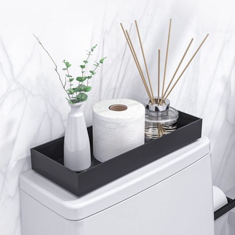 PRICES MAY VARY. 100% Solid Bamboo 【Black Modern Bathroom Decor】 Add a toilet tank tray to complete the modern bathroom decoration to make it look more presentable and perfect. Choosing to use a rectangular bamboo organizer box and place it over the toilet tank. Then you can use it to display tissue so that it will be easier to access,or display cotton, candles, house plants and others so that it will look more attractive 【Bathroom Counter & Wall/Drawer Organizer】 Guest towel,countertop canister Decor Dresser Top, Toilet Tank Tray, Bathroom Tray Decor, Simple Toilet, Modern Black Bathroom, Black Bathroom Decor, Bathroom Counter Decor, Counter Decor, Bathroom Decor Sets