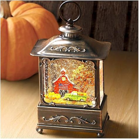 Fall Snow Globe Lantern - Priddop Red Barn Truck Pumpkin Glittering Fall Decorations for Home, Thanksgiving, Autumn Harvest Fall Decor Red Barn House, Fall Snow, Fall Decorations For Home, Globe Lantern, Fall Lantern, Glitter Globes, Lantern Christmas, Pumpkin Farm, Pumpkin Fall Decor