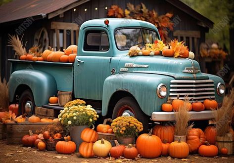 Keywords Autumn Truck Backdrop Truck Bed With Pumpkins, Old Trucks Vintage, Autumn Pics, Car Decoration Ideas, Decorating Car, Fall Blue, Window Designs, Cute Dog Wallpaper, Blue Truck