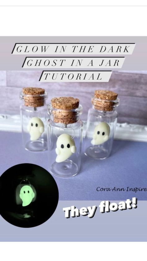 Fimo, Diy Halloween Keychain, Diy Ghost In A Jar, Polymer Clay Halloween Miniatures Diy, Polymer Clay Ghosts, Pet Ghost In A Jar Diy, Ghost In A Jar Diy, Halloween Miniatures Diy, Ghost In Bottle