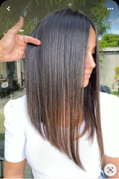 Triangle One Length Below The Shoulder, Very Long Bob Straight, Bob Hairstyles Long Hair, Long Bob From The Back, Long Bob With Peekaboo Color, Long A Line Bob Haircut, Long Mikado Haircut, Long Lob Haircut With Layers Face Framing, Bob Cut Long Hair