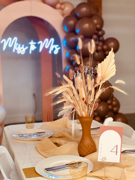 Bridal Shower Brown Theme, Brown Bridal Shower Decor, Burnt Orange Bridal Shower Ideas, Shades Of Brown Wedding Theme, Brown Wedding Themes, Shades Of Blush, Simple Bridal Shower, Wedding Shower Themes, Bridal Squad