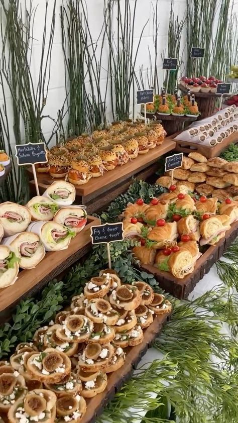 Sandwich Wedding Food, Wedding Meat Buffet, Tea Sandwiches Platter, Wedding Reception Sandwich Buffet, Finger Foods Engagement Party, Finger Food For Engagement Party, Engagement Party Food Set Up, Engagement Party Buffet Table, Finger Food Engagement Party