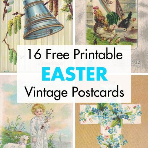 A collection of 16 FREE printable Easter vintage postcards! Includes digital collage sheets. Perfect for custom wall art, decoupage, greeting cards, prayer/spiritual journals, and much more. #freeprintables #printablepostcards #vintagepostcards #Easter Free Vintage Easter Printables, Collage Sheets Free Printables, Free Bunny Printable, Easter Clipart Free, Vintage Easter Printables, Free Journal Printables, Easter Free Printables, Easter Bookmarks, Easter Images Free