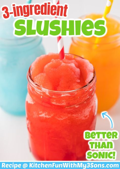 Slushie Recipe For Kids, How To Make Slushies, Homemade Slushie, Drinks With Sprite, Alcoholic Slushies, Homemade Slushies, Easy Drinks To Make, Slushy Drinks, Flavored Liquor