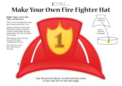 Make a Fire Fighter Hat Craft - iChild Hat Craft Ideas, Tk Crafts, Fireman Crafts, History Teaching Resources, Make A Fire, Birthday Deco, Fireman Hat, 2023 Party, Safety Week