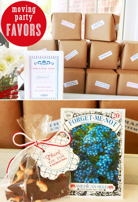 Send a kiddo off to college or wish a friend farewell with these crafty moving party favor boxes from @Deanna at Mirabelle Creations Moving Party, Diy Moving, Leaving Party, Bon Voyage Party, Goodbye Party, Easy Party Favor, Farewell Parties, Presents For Best Friends, Party Favor Boxes