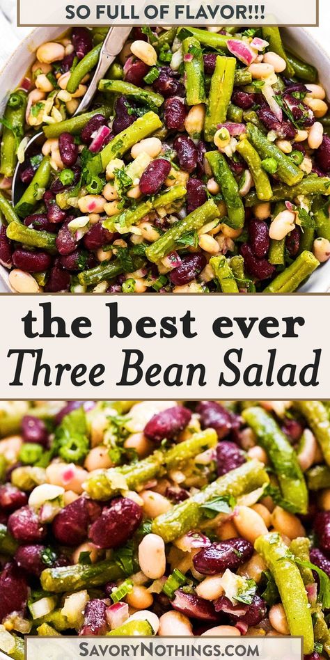 Refrigerator Salads, 4 Bean Salad Recipe, 3 Bean Salad Recipe, String Bean Salad, Healthy Bean Salad, Bean Salad Recipes Healthy, Three Bean Salad Recipe, Salad Beans, Bean Salad Dressing