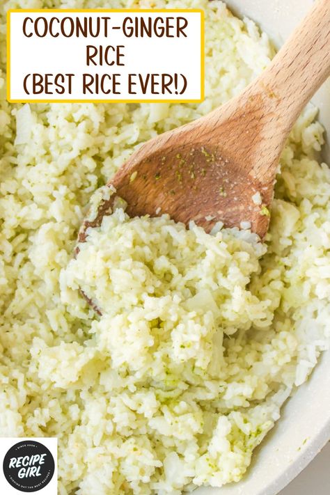 Coconut Ginger Rice Recipe, Sweet Coconut Rice Recipe, Coconut Ginger Rice, Ginger Rice Recipe, Safe Meals, Asian Treats, Ginger Rice, Coconut Rice Recipe, Rice Side Dish Recipes