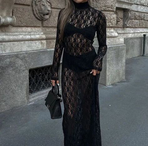 Best advice ever. 🦇 🖤 🦇 Black outfits online NOW! 🦇 Tight Maxi Dress, Full Sleeve Maxi Dress, Mesh Maxi Dress, Elegant Maxi Dress, Dress 2024, Bodycon Maxi Dresses, High Neck Long Sleeve, Black Lace Dress, Long Sleeve Maxi