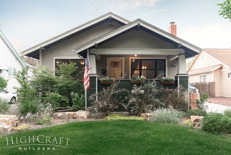 Bungalow Cottage Exterior, How To Finish An Attic, Craftsman Sunroom, 1920s Craftsman Home, 1920s Craftsman Bungalows, Cozy Craftsman, 1920s Craftsman, Basement Wet Bar, Bungalow Cottage