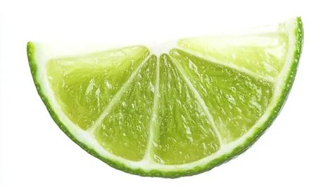 ↑↑↑ Larger size on website 🔸 A lime wedge, sliced in half, is shown against a white background.  The wedge is green and juicy, wi Shiny Texture, Lime Wedge, Art Images, White Background, Wedges, Texture, Green, White