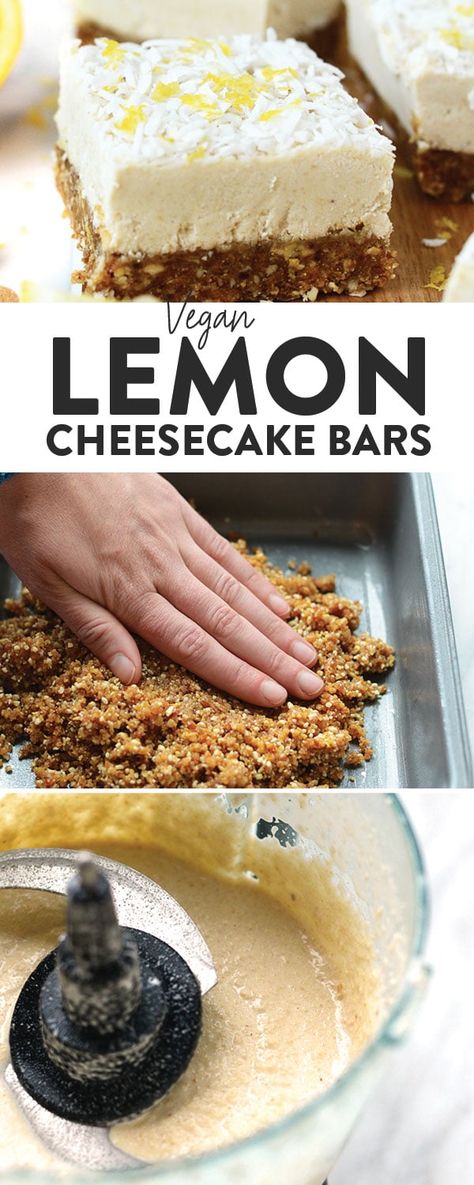 No Bake Vegan Cheesecake, Lemon Vegan, Lemon Cheesecake Bars, Vegan Cheesecake Recipe, Cheesecake Recipes Classic, Vegan Cheesecake, Fit Foodie, Desserts Vegan, Easy Cheesecake Recipes