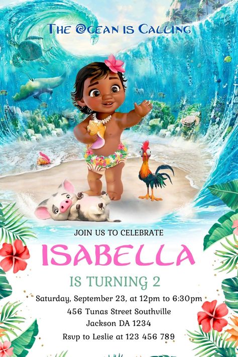 Moana Themed Invitations, Moana 1st Birthday Invitations, Moana Invitation Template, 2 Birthday Invitation Template, Moana Birthday Party Invitations, Moana Birthday Invitation Template, Moana First Birthday, Baby Moana Birthday Party, Moana Themed Birthday Party