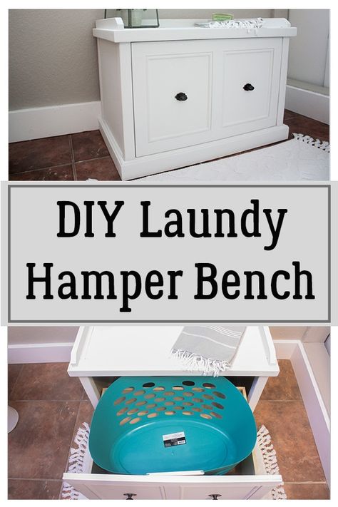 Build this DIY laundry hamper bench to hide the dirty laundry each day as everyone gets their bath! Use the bench while dressing or undressing and throw the clothes inside to keep the bathroom tidy and clean! On laundry day, grab the laundry basket out of the laundry hamper and head to the laundry room! Wood work great in a hallway or kids room as well if dirty clothes are being left on the floor! Clothes Hamper Ideas, Bathroom Laundry Hamper, Bathroom Bench, Rental Home Decor, Workshop Projects, House Organization, Build Projects, Build Furniture, Pretty Bathrooms