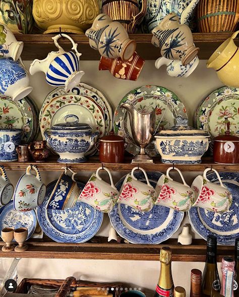 Crockery Cabinet Design, Vintage Transferware, Crockery Cabinet, Welsh Dresser, Blue Cottage, Red Brick House, Cottage Interior, Cottage Life, Best Of British