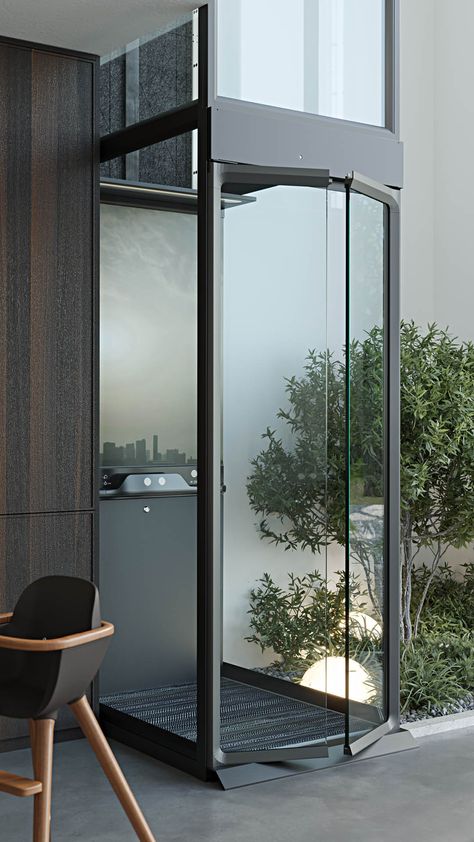 Small Elevators For Home, Home With Elevator, Glass Lift Design, Small Elevators In Homes, Lifts Elevator Home, Home Lift Design, Small Lift In House, Home Lift Elevator Design, Homelift Elevator