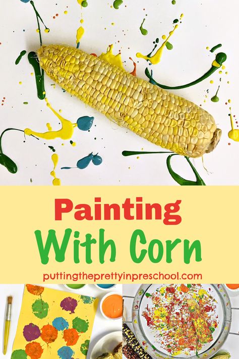 Painting With Corn On The Cob, Corn Cob Painting Preschool, Corn Projects For Preschool, Indian Corn Preschool Craft, Corn Cob Painting, Corn On The Cob Painting, Corn Painting Preschool, Corn Activities For Toddlers, Corn Crafts For Kids