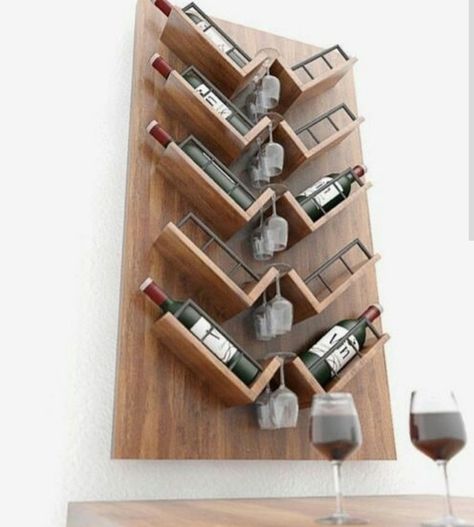 Wine and glasses rack DIY Wine Rack Inspiration, Wine Rack Projects, Wine Rack Design, Pallet Wine, Bar In Casa, Wooden Wine Rack, Wine Shelves, Wood Wine Racks, Wine Rack Wall