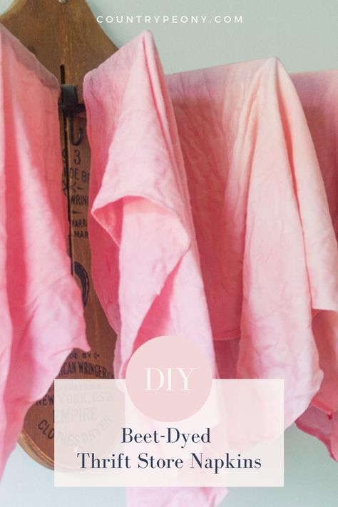 This natural dye using beet juice makes the prettiest shade of pink. Click through for the simple step-by-step tutorial to dye 100% cotton with beet juice and vinegar. I gave my thrift store napkins a new life with this pale blush color perfect for spring and summertime gatherings! #beetdye #naturaldye #diydye #beetdyednapkins Beet Dye Fabric, How To Make Beets, Diy Events, Powder Dye, Diy Dye, Pink Dye, Diy Event, Beet Juice, Clothes Drying Racks