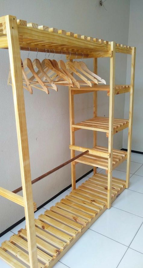 DIY Woodworking Projects | Closet storage design, Diy furniture, Pallet furniture bedroom Wood Clothing Rack, Hiasan Bilik Tidur, Pallet Furniture Bedroom, Patio Diy, Kraf Diy, Room Design Bedroom, Storage Design, Printable Diy, Diy Pallet Furniture