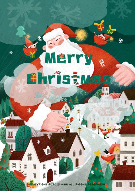 Natal, Christmas City Illustration, Mister Donuts, Beautiful Christmas Cards, City Illustration, Christmas Wonderland, Simple Illustration, Procreate App, Christmas Village