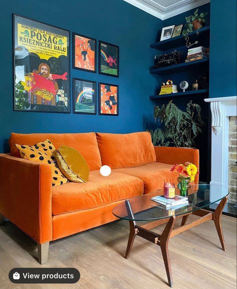 Decor Ideas Above Couch, Ideas Above Couch, Blue And Orange Living Room, Cozy Bedroom Ideas For Women, Orange Dining Room, Wall Decor Living Room Ideas, Teal Rooms, Decor Living Room Ideas, Lounge Kitchen