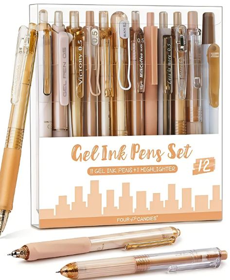 Note Taking Pens, Pens For School, Office Brown, Cute School Stationary, Cute Pencil Case, Fine Point Pens, Black Paper Drawing, Gel Pens Set, Gel Ink Pens