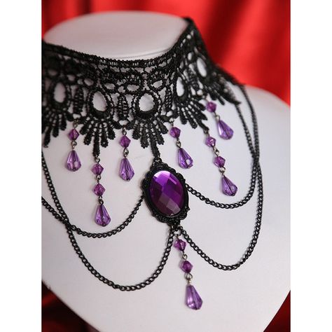 Gothic Victorian Antique style Burlesque Lace Black, Purple or Green... ($33) ❤ liked on Polyvore featuring jewelry, necklaces, gothic choker necklace, bead necklace, pendants & necklaces, purple necklace and black choker Kalung Choker, Purple Choker, Gothic Choker Necklace, Purple Gothic, Gothic Choker, Goth Choker, Gothic Chokers, Lace Choker, Gothic Victorian