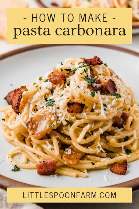 Pasta Carbonara Homemade Carbonara Pasta, Carbanerra Pasta Authentic, Carbanora Recipe Easy, Italian Dinner Recipes Authentic, Pasta Carbonara Recipe Authentic, Quick Carbonara Recipe, Bacon Carbonara Pasta, Carbonara Recipe Authentic, Traditional Carbonara Recipe