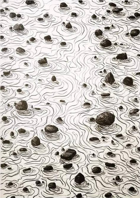 Water Drawing Reference Pencil, How To Draw Flowing Water, Water Flow Drawing, Flow Drawing, Landscape Study, Water Drawing, Flowing Water, Ink Art, Ink Drawing