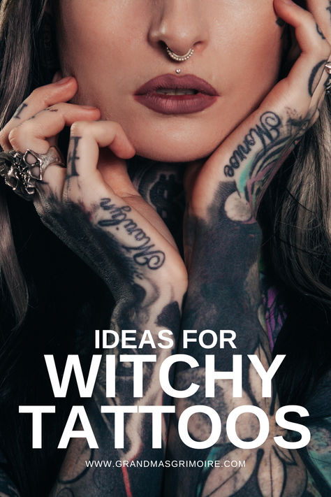 ideas for witchy tattoos Celtic Witch Tattoo Ideas, Supernatural Protection Tattoo, At Peace Tattoo Ideas, Tattoos Of Womens Face, Witch Magic Tattoo, Wicca Finger Tattoo, Wiccan Symbols Tattoo, Modern Witch Tattoo, Superstitions Tattoo