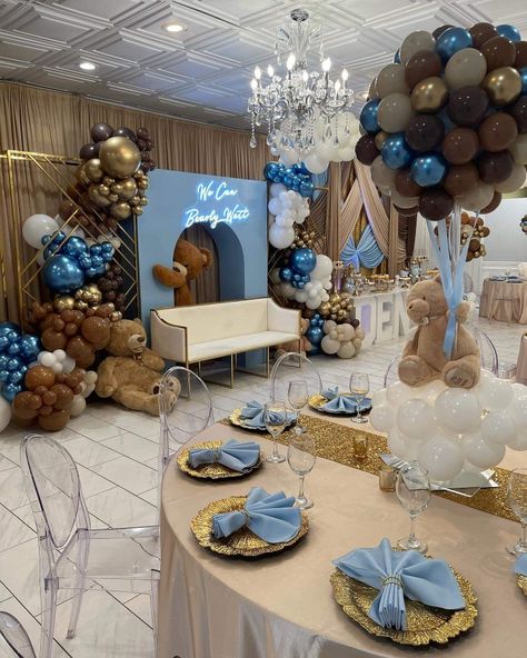 Babyshower Ideas Baby Boy, Baby Boy Gender Reveal Ideas, Babyshower Boy Theme Decoration, Blue Bear Baby Shower Theme Boy, Black People Baby Shower Ideas, Boy Baby Shower Ideas Black People, Boujee Baby Shower Ideas, Baby Shower Ideas Boy Theme, Bears Baby Shower Theme