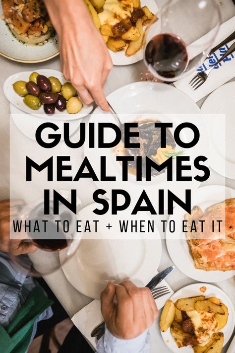 Here's a fun fact: families in Spain almost never eat paella for dinner. Churros and hot chocolate, on the other hand, are one of those treats that you can enjoy at any time of day. Traditional dining norms in Spain are still very highly respected, and knowing what to eat and when to eat it can make your experience all the more authentic. This guide to Spanish mealtimes will get you started! #Spain #foodie Breakfast In Spain, Spain Meals, Spain Recipes, Spanish Dinner, Easy Spanish Recipes, When To Eat, Whole Ham, Ham And Cheese Muffins, Visit Spain