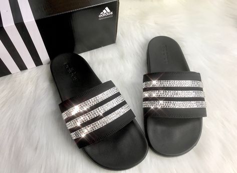 Swarovski Crystal Adidas Black Slides Women's Custom Bling Slides Swarovski Nike, Adidas Slides, Custom Slides, Custom Bling, Black Slides, Adidas Nmd R1, Slides Women, Adidas Nmd, Shoes Adidas