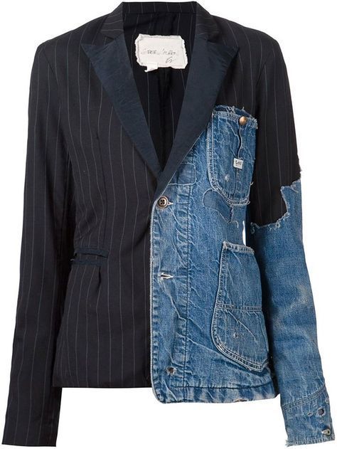 Blazer Trenchcoat Outfit, Detail Couture, Jeans Blazer, Haine Diy, Greg Lauren, Denim Inspiration, Diy Vetement, Denim Ideas, Mode Jeans