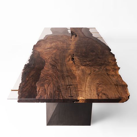 Live Edge Walnut Dining Table, Modern Wood Desk, Industrial Floor Lamps, Live Edge Dining Table, Modern Dining Room Tables, Blackened Steel, Walnut Dining Table, Oval Table Dining, Live Edge Table