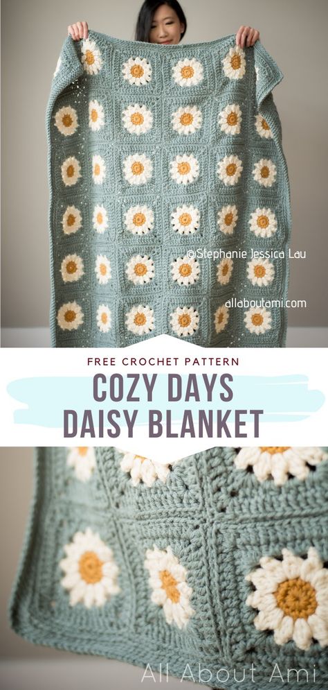 Projek Mengait, Daisy Blanket, Confection Au Crochet, Crochet Blanket Designs, Crochet Daisy, Crochet Simple, Haken Baby, Granny Squares Pattern, Crochet Diy