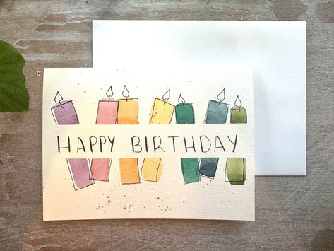 Say Happy Birthday to someone special with this hand painted watercolor card! Cards are blank inside so you can add your own personal note. Each order comes with one card and a white envelope.  Each card is original and design/color may vary slightly. Watercolor Art For Birthday Card, Birthday Card Art Drawing, Handmade Watercolor Birthday Cards, Water Colored Birthday Cards, Hand Painted Birthday Card Ideas, Diy Bday Card Ideas, Simple Birthday Cards For Men Handmade, Diy Card Thank You, Simple Watercolour Birthday Card