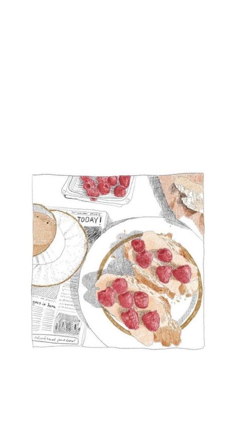 Breakfast Drawing Illustration, Parisian Illustration, Breakfast Sketch, Breakfast Watercolor, Watercolor Breakfast, Watercolor Icons, Breakfast Illustration, Breakfast Poster, Aesthetic Breakfast