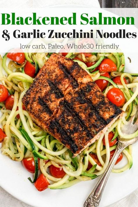 Weight Watchers Shrimp, Ww Dinners, Garlic Zucchini, Ww Dinner, Zucchini Noodle, Zucchini Noodle Recipes, Friday Dinner, Slender Kitchen, Blackened Salmon