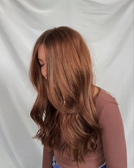 Brown Hair Copper Undertone, Strawberry Caramel Hair, Golden Brunette Hair Color, Reddish Brown Hair Light, Burnt Caramel Hair Color, Red Hair For Soft Autumn, Soft Copper Brown Hair, Auburn Hair Gloss, Light Auburn Balayage Brunettes