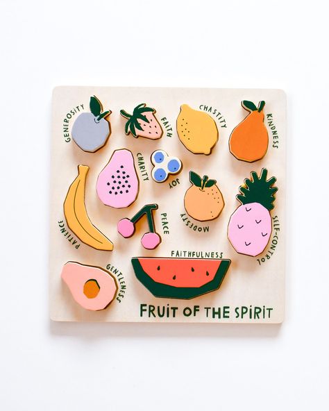 Fruit of the Spirit Wooden Puzzle Interactive Learning Activities, Fruit Of The Spirit Puzzle, Fruit Of The Spirit Nursery, Christmas Gifts For Baby Under 1, Homemade Wooden Gifts, Mil Gifts, Gender Neutral Gifts, Montessori Gifts, Handmade Gifts For Kids