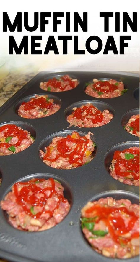 Mini Meatloaf in a Muffin Tin Recipe Easy Meatloaf Muffins, Meatloaf Muffins Recipe, Mini Meatloaf Muffins, Mini Meatloaf Recipes, Resep Makanan Beku, Meatloaf Recipes Healthy, Mini Meatloaf, Meatloaf Muffins, How To Cook Meatloaf