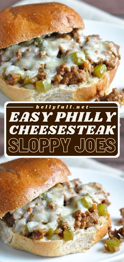 You're only 20 minutes away from this family meal! It's a quick and easy dinner idea featuring ground beef. Paired with everything you love about a Philly Cheese Steak, these sloppy joes are delicious! Philly Cheese Steak Sandwich Recipe, Best Philly Cheesesteak, Philly Cheesesteak Sloppy Joes, Steak Sandwich Recipes, Philly Cheese Steak Recipe, Philly Steak, Cheesesteak Recipe, Joe Recipe, Cheese Steak Sandwich