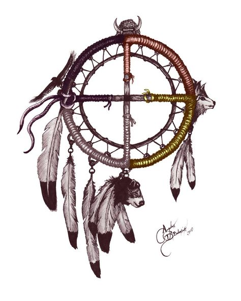 Native American Rituals, Dreamcatcher Ideas, Native American Medicine Wheel, Wheel Tattoo, Atrapasueños Diy, Indian Dream Catcher, Bone Collector, Native American Tattoo, Native American Tattoos