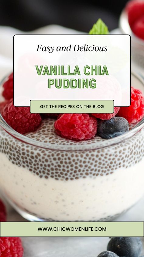 Vanilla chia pudding Vanilla Chia Pudding Recipes, Low Calorie Chia Seed Pudding, Vanilla Chai Pudding, Chai Pudding Recipe, Chia Pudding Vanilla, Vanilla Chia Seed Pudding Recipe, Coconut Milk Chai Seed Pudding, Flavored Chia Pudding, Dessert Quotes