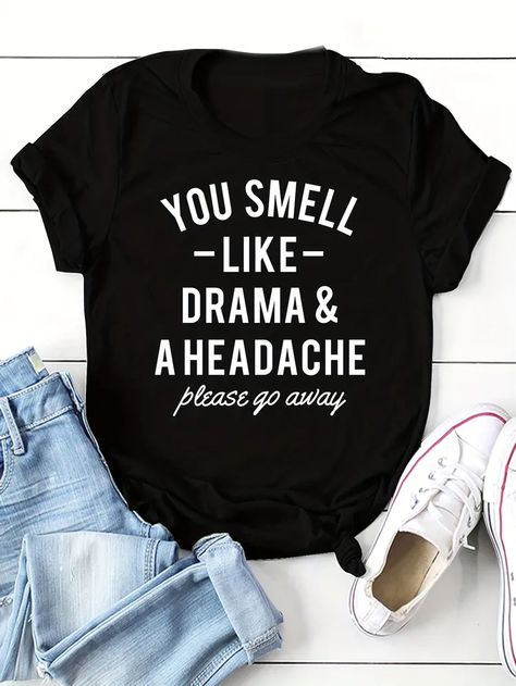 Temu | Explore the Latest Clothing, Beauty, Home, Jewelry & More Sarcastic Clothing, Funny T Shirt Sayings, Letter Print Tee, Cute Shirt Designs, Funny Shirts Women, Sarcastic Shirts, T Shirts With Sayings, Shirts With Sayings, Top Casual