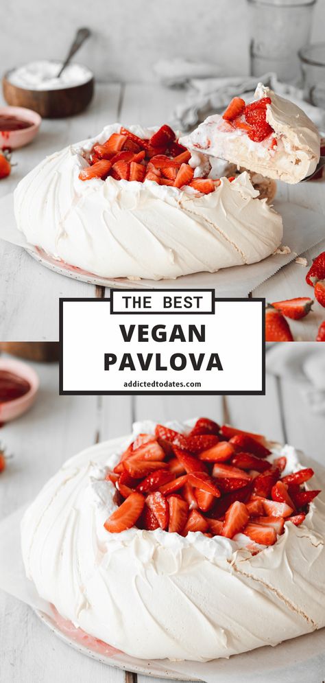 Vegan Pavlova Vegan Pavlova, Aquafaba Recipes, Whipped Coconut Cream, Vegan Pastries, Vegan Easter, Vegan Whipped Cream, Vegan Baking Recipes, Pavlova Recipe, Vegan Bakery