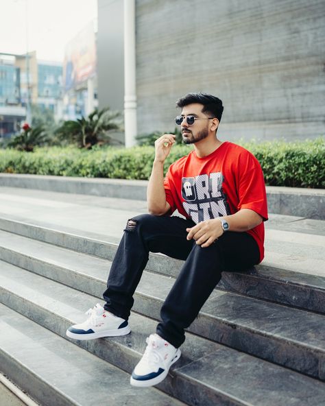 “Level up your street style with this ‘Originals’ oversized tee, sleek black jeans, and fresh kicks! Shop my outfit on Wishlink— comment ‘link’ for the outfit link! . . . #StreetStyle #CasualVibes #WishlinkFashion #MyntraFashion #MyntraStyle #MyntraOutfits #FashionStyle #FashionModel #FashionBlogger” Street Style Photoshoot Men, Street Fashion Photoshoot Men, Street Style Photoshoot Ideas Men, Streetwear Photoshoot Ideas Men, Poses For Men In Tshirt, Men Fashion Photoshoot, Fresh Kicks, Oversized Tee, Fashion Photoshoot